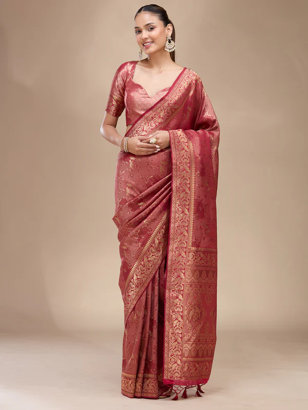 Maroon Zariwork Silk Silk Saree